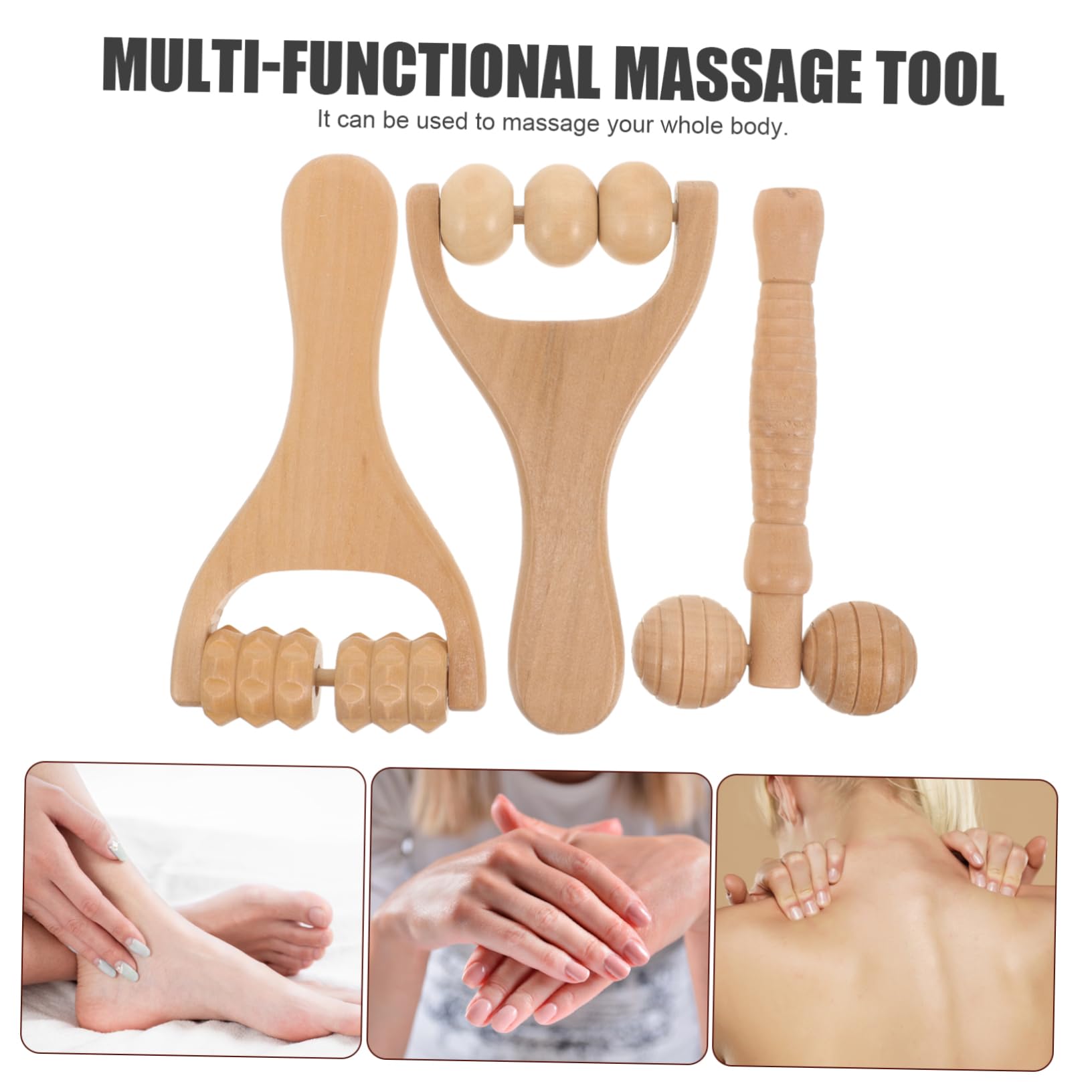 BESTYASH Masajeador Ergonómico De Madera Y Pies Masajeador Acupuntura De Uso Diario Herramienta Práctica 3 Piezas X 4