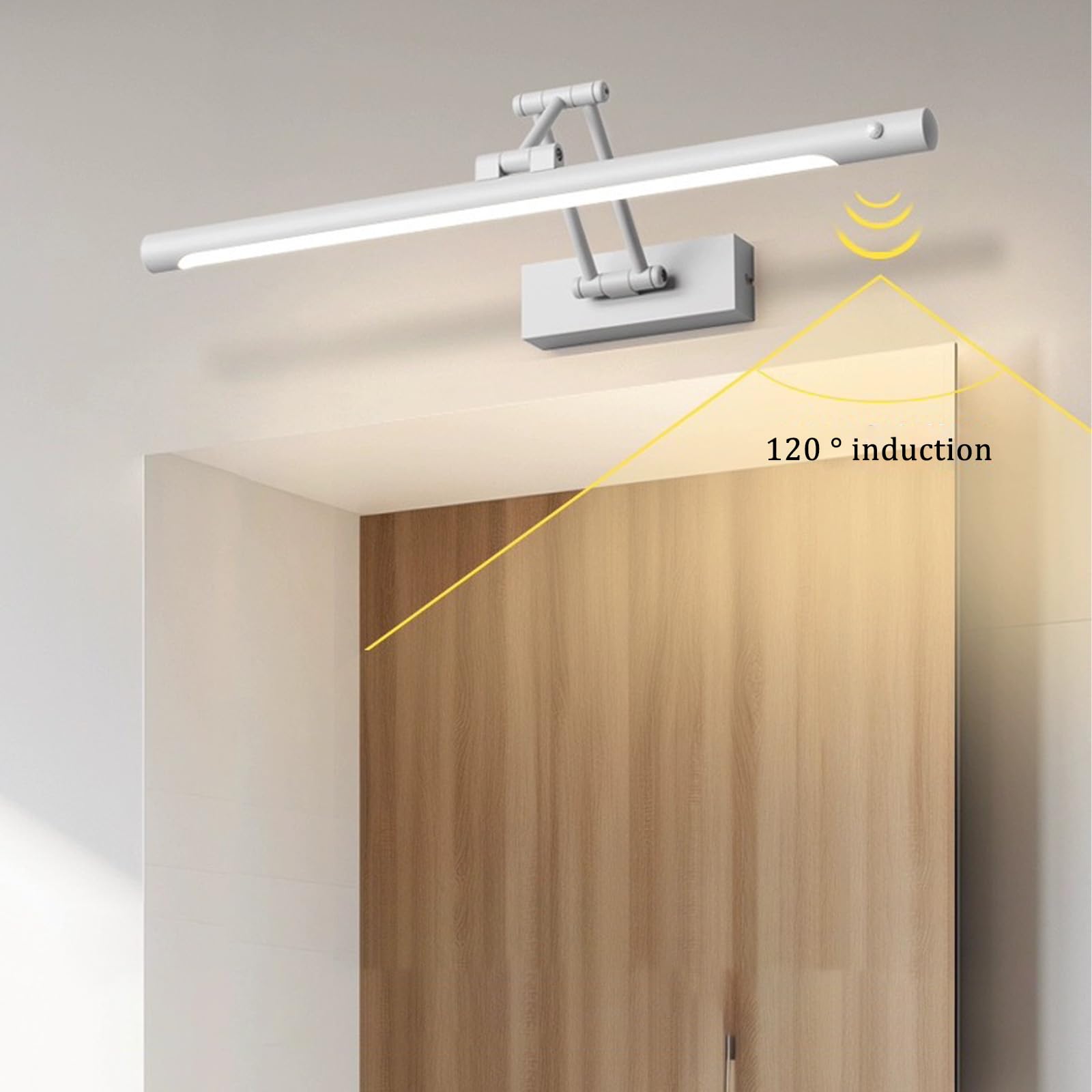 LED Spiegel Lampe Badezimmer Wandleuchte mit Bewegungsmelder Modern Wandleuchten Faltbar Drehung Wasserdicht Wandbeleuchtung Wohnzimmer Schminktisch Schlafzimmer (Lumière Chaude Blanche,60cm)