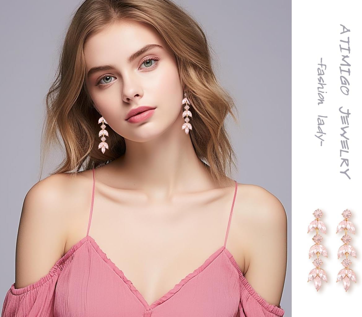 ATIMIGO Elegant Crystal Dangle Wedding Earrings for Brides Sparkly Rhinestone Marquise Drop Dangling Earrings for Women Bridesmaids Prom Formal - Image 3