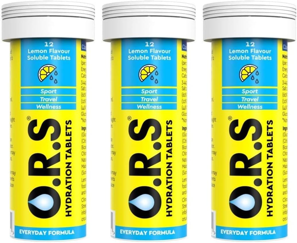 Hydration Tablets with Electrolytes, Vegan, Gluten and Lactose Free Formula – Soluble Hydration Tablets with Natural Lemon Flavour, 36 Tablets (Pack of 3 x12)