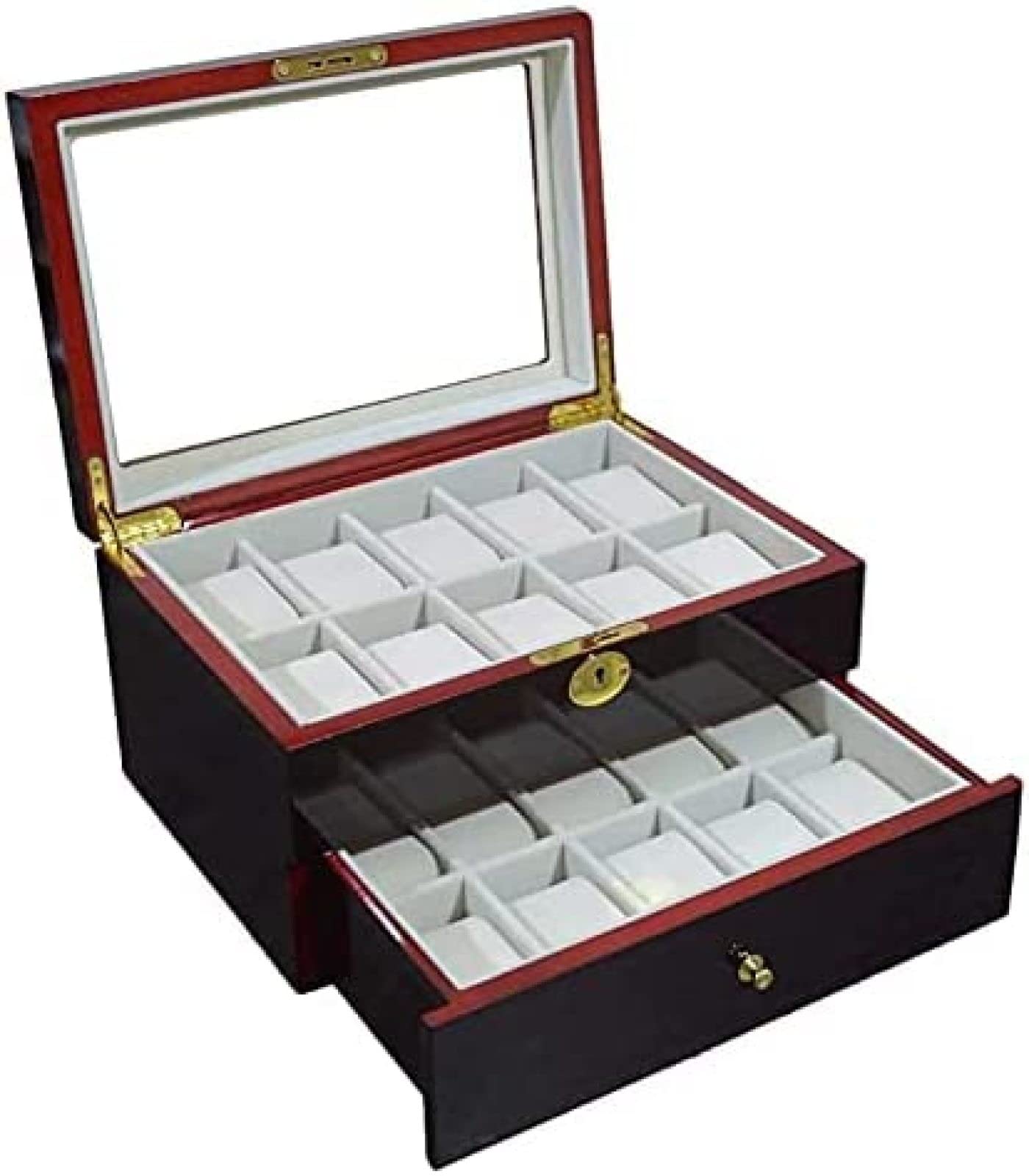 Caja De Almacenamiento De Relojes De Madera De Doble Capa 2 Cajones Para 20 Relojes, Cojines Suaves Extraíbles Para Hombres Mujeres Cajas De Colección Regalo Para Hombres Y Mujeres 234Pintor