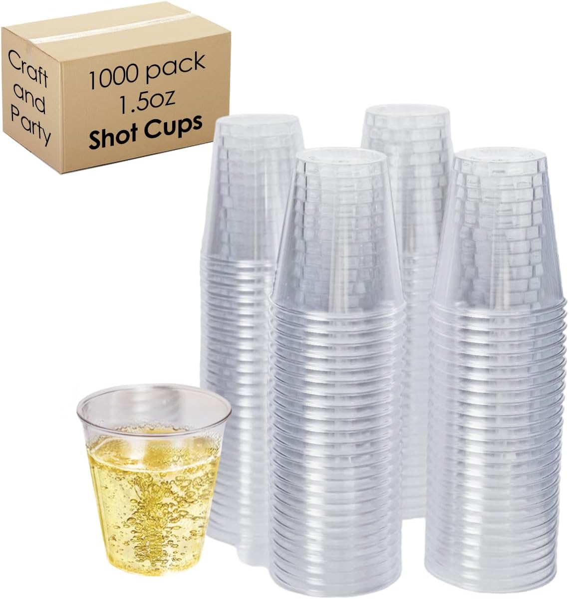 Craft And Party, 1.5oz 1000 pcs Premium Clear Plastic Shot Glasses, Disposable Clear Cups for Wine Tasting, Vodka, Whiskey, Jelly Shot, Sample Cups for Party and Gathering
