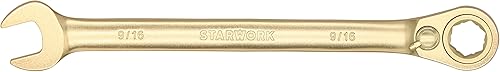 STARWORK Llave combinada de trinquete SAE de 6 puntos con desplazamiento de 15, reversible, antideslizante, patrón largo, 916 pulgadas
