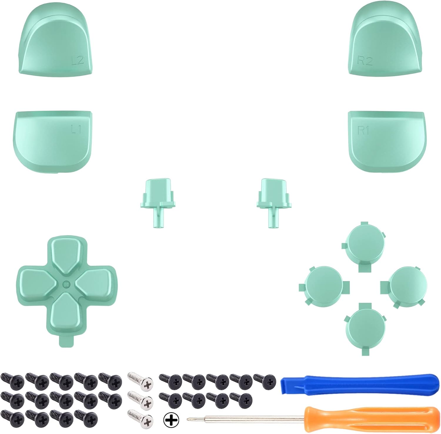 eXtremeRate Replacement D-pad R1 L1 R2 L2 Triggers Share Options Face Buttons, Metallic Vista Green Full Set Buttons Compatible with ps5 Controller BDM-010 & BDM-020 image 3
