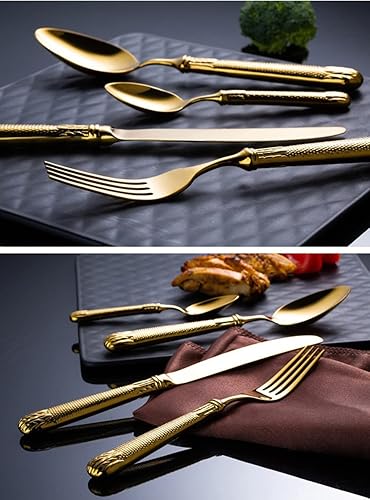 Miniatura 3 de TWEE Juego de cubiertos dorados para 12 cubiertos modernos de 48 piezas de acero inoxidable 1810 de alta calidad incluye cuchillos tenedores y