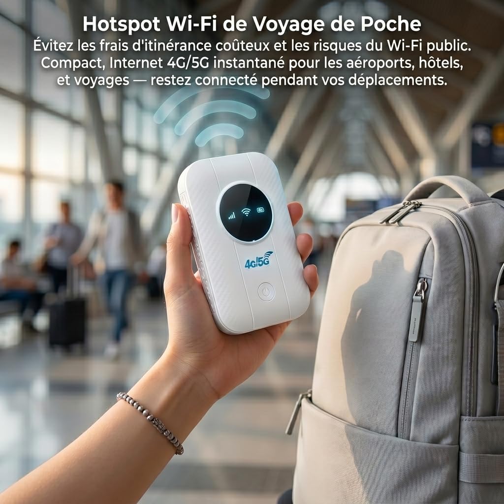 Routeur 5G Portable WiFi 6 avec Slot SIM Déverrouillé,Modem Mobile Haut Débit 5G/4G+,High Speed Travel Hotspot Mini Routeur Mobile,Connecte jusqu'à 32 appareils,Compatible Tous Opérateurs