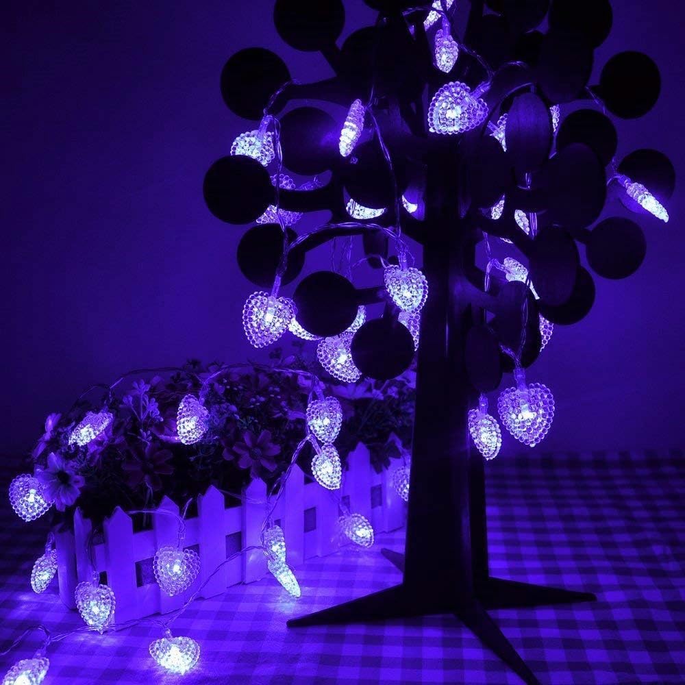 Generico Luce di stringa di cuore a LED, 10m 80LED Love Hearts Fairy Lights Indoor all'esterno LED String Fairy Lights per la decorazione del matrimonio dell'albero di Natale (Violetta)