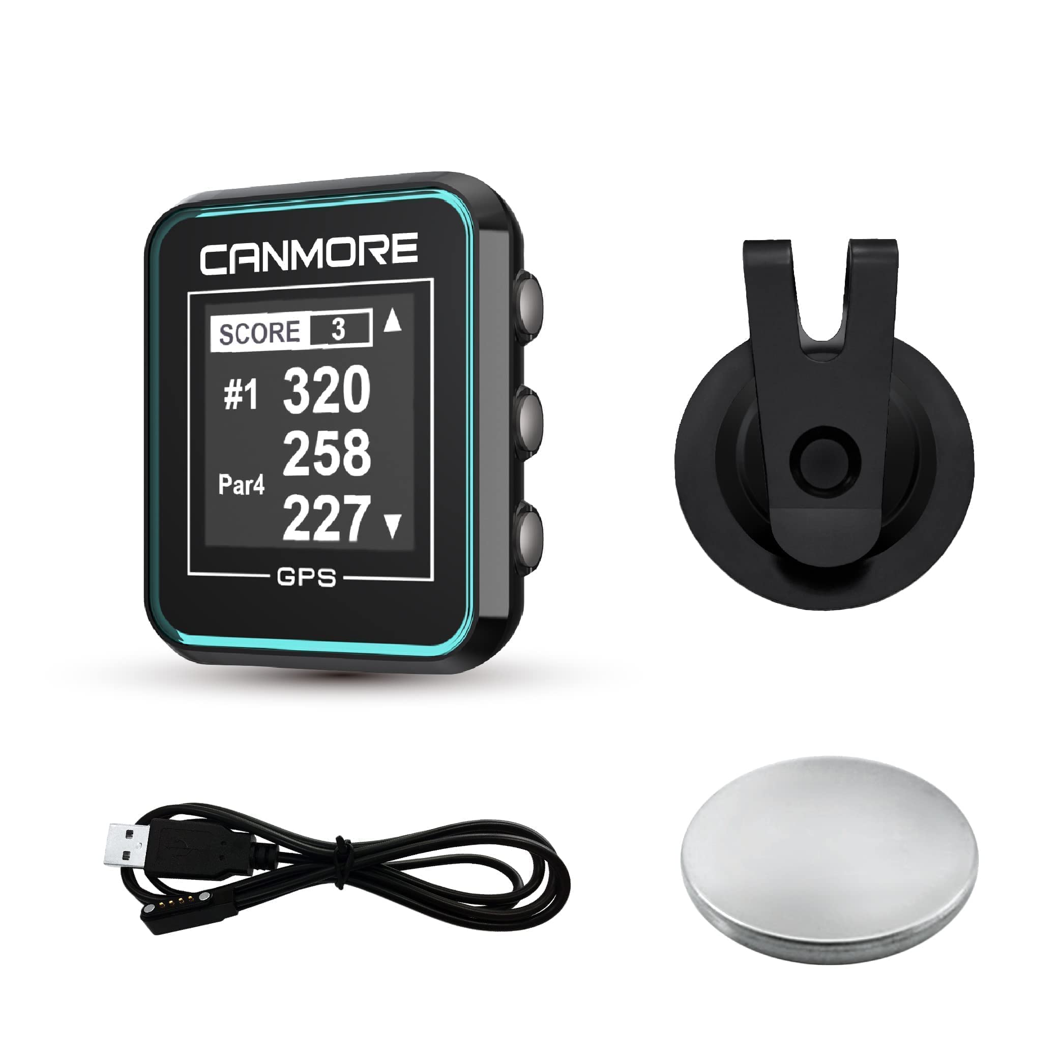 CANMORE HG300 Golf GPS (Turquoise) - (Bundle) + Another Charging Cable & Another Clip & Another Magn