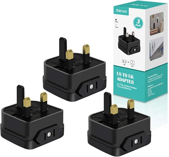 AIEVE US to UK Plug Adapter, 2 Pin USA to 3 Pin UK Plug Adaptor,American/Canada/Japan/China to British Converter with Fuse,Travel Power Adapter for Type A Plug(3-Pack)