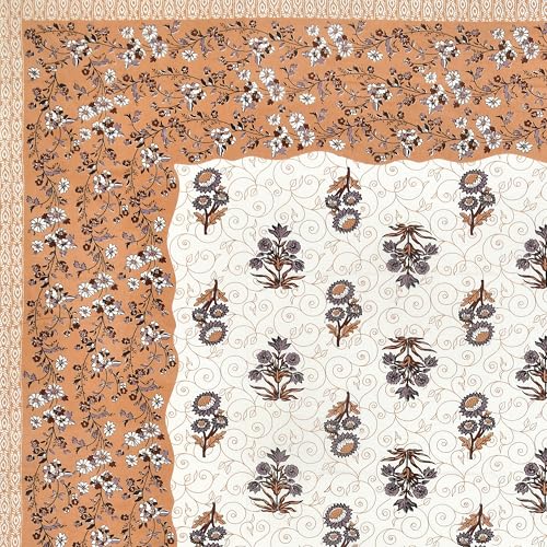 Image of BLOCKS OF INDIA Hand Block Printed 300 TC Cotton Super King Size Bedsheet(106 x 106) (GAD Brown)