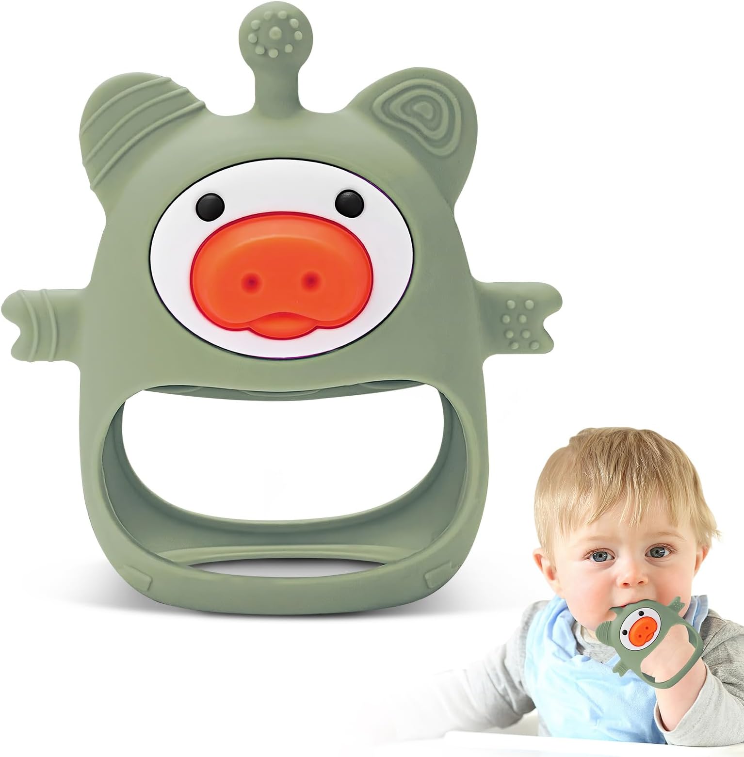 Baby Teething Toys for 0-6 Months, Never Drop Teething Toy, Soft Silicone Baby Teether for Teething Relief, Cute Baby Chew Toys (Green)