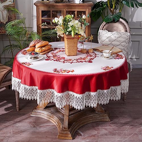 ARTABLE Burgundy Round Lace Tablecloth Macrame Embroidered Holiday 90 Inch by ARTABLE - Used condition - Image 2