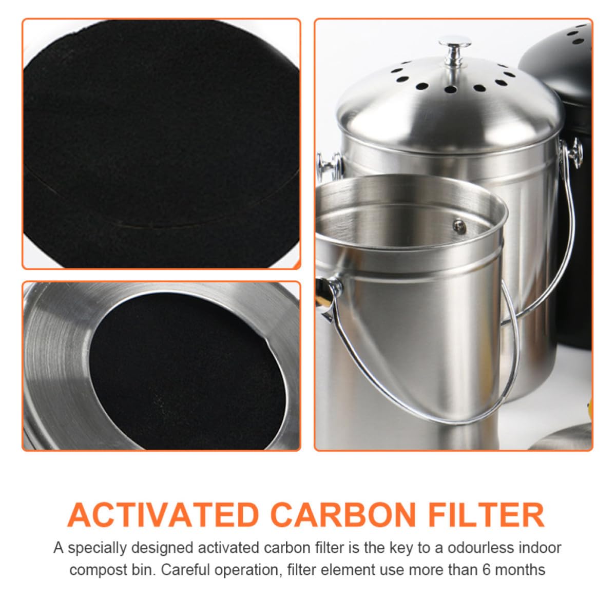 YARNOW Edelstahl Küchenmülleimer 2,5 Liter mit Aktivkohlefilter und Deckel Geruchssicher für Biomüll und Recycling in der Küche Indoor