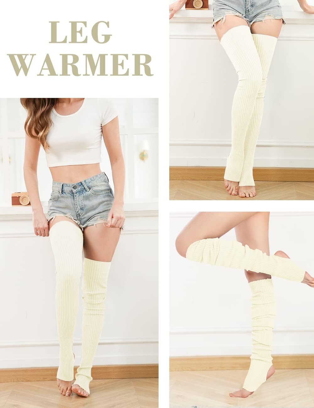 v28 Women Girls Thigh High Neon Ribbed Long 80s 90s Party Skating Leg Warmers - Image 4