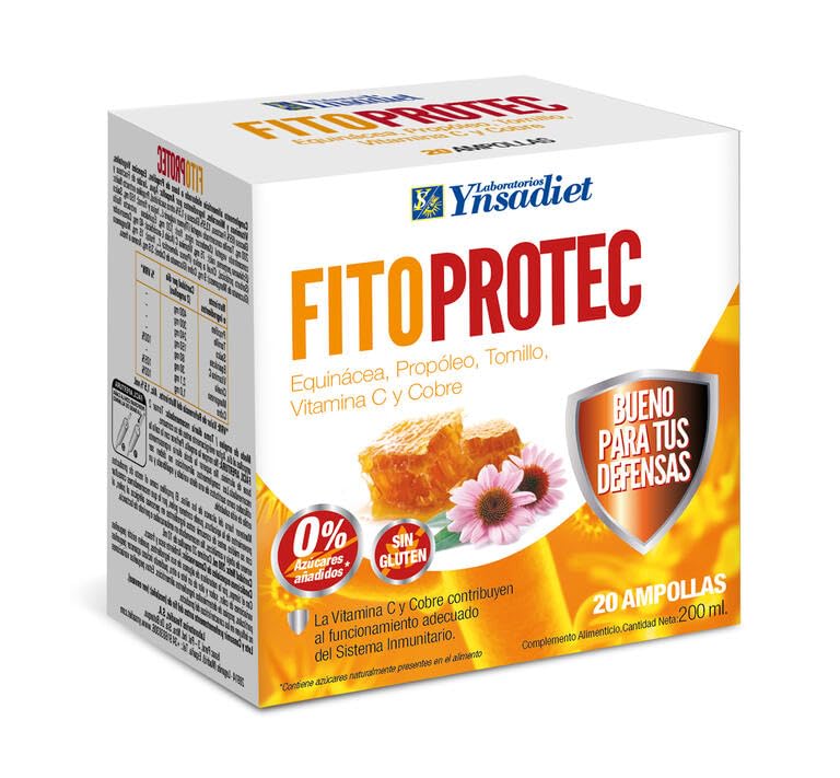 FitoProtec | Defensas Naturales con Propóleo, Equinácea, Tomillo, Saúco, Vitamina C y Cobre | Sin Gluten, Sin Azúcares Añadidos | 20 Ampollas Bebibles | Laboratorios Ynsadiet