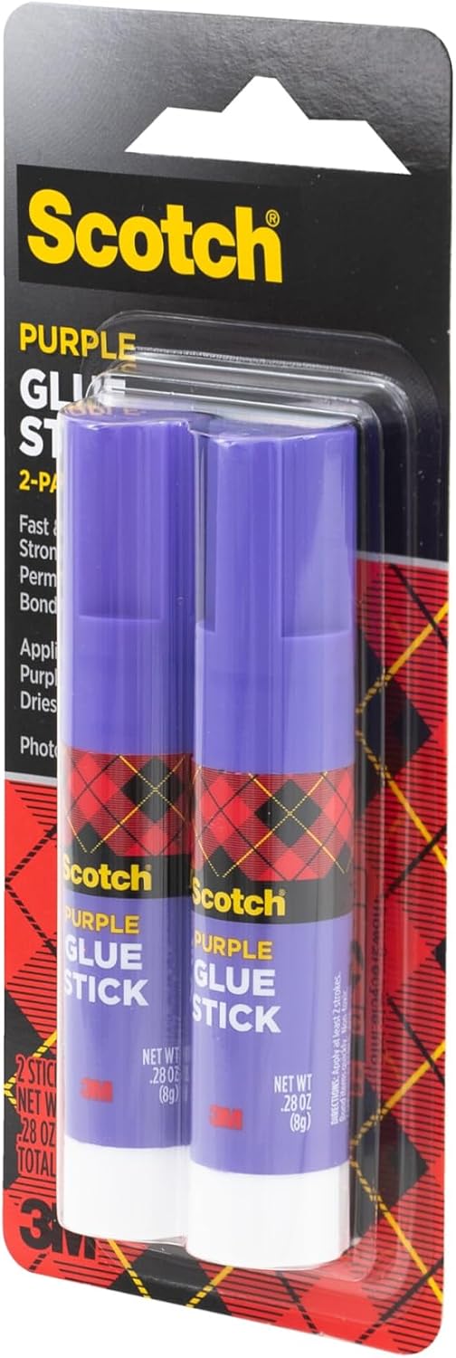 Scotch Purple Glue Stick 6108-2N – .28 Ounce, Acid-Free, Non-Toxic, Dries Clear, Ideal for Paper and Fabric Projects, 2-Pack
