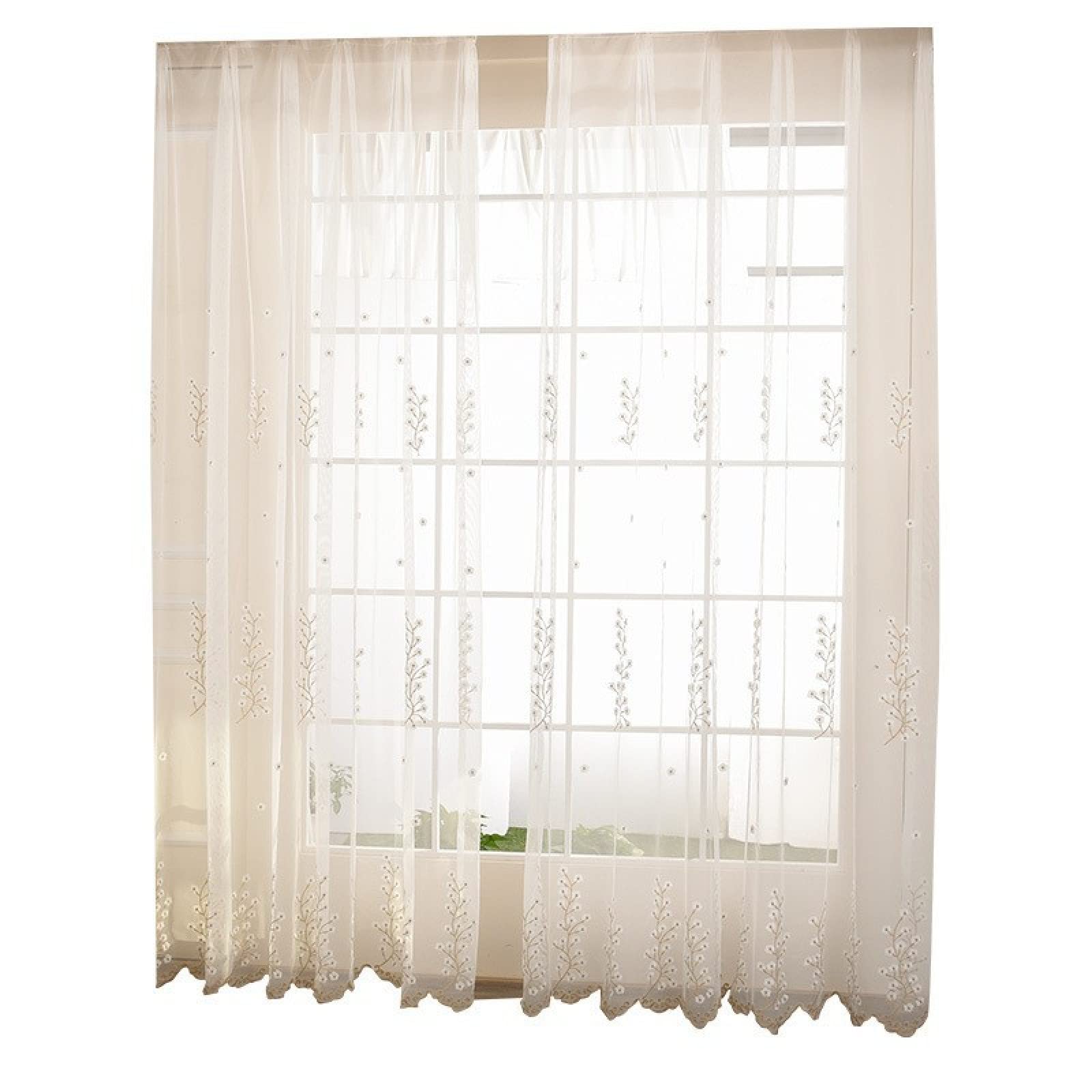 2 Piezas Cortinas Salon Modernas Visillos Poliéster Visillo semitraslúcido con Ollaos para Casa Decoracion Dormitorio, Salón o Habitación - 229 x 274cm(An x Al) Ciruela Beige