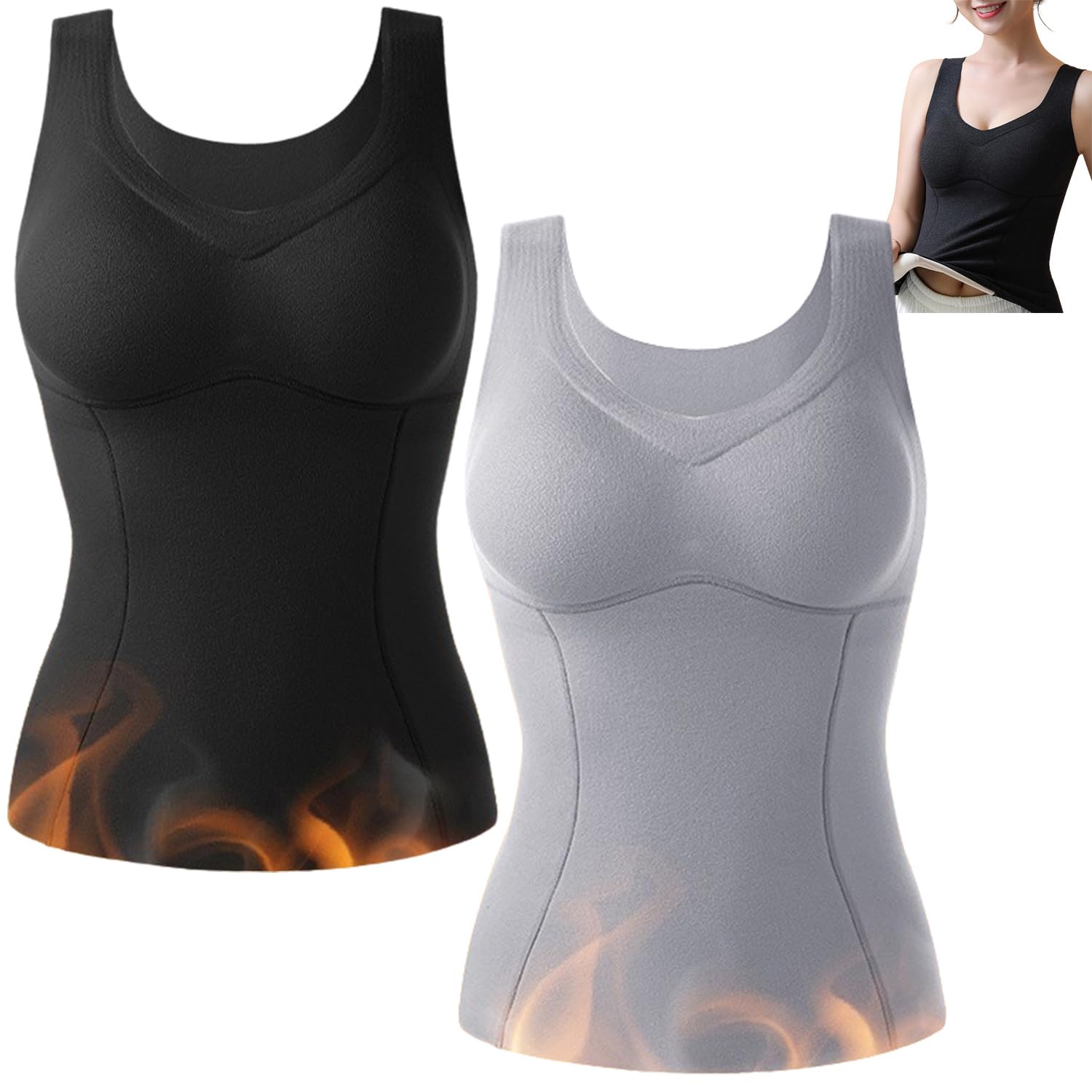 YXWYXWA 2 piècesTourmaline Auto-Chauffant ION Hiver Shapewear, Femmes Sculptant Polaire Thermique intégré Soutien-Gorge sous-vêtements Gilet