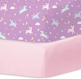 Little Grape Land Crib Sheets 2 Pack for Boys and Girls, Baby Neutral Crib Fitted Sheets for Standard Crib & Toddler Mattress, Super Soft Breathable Fitted Crib Sheet Set, Unicorn