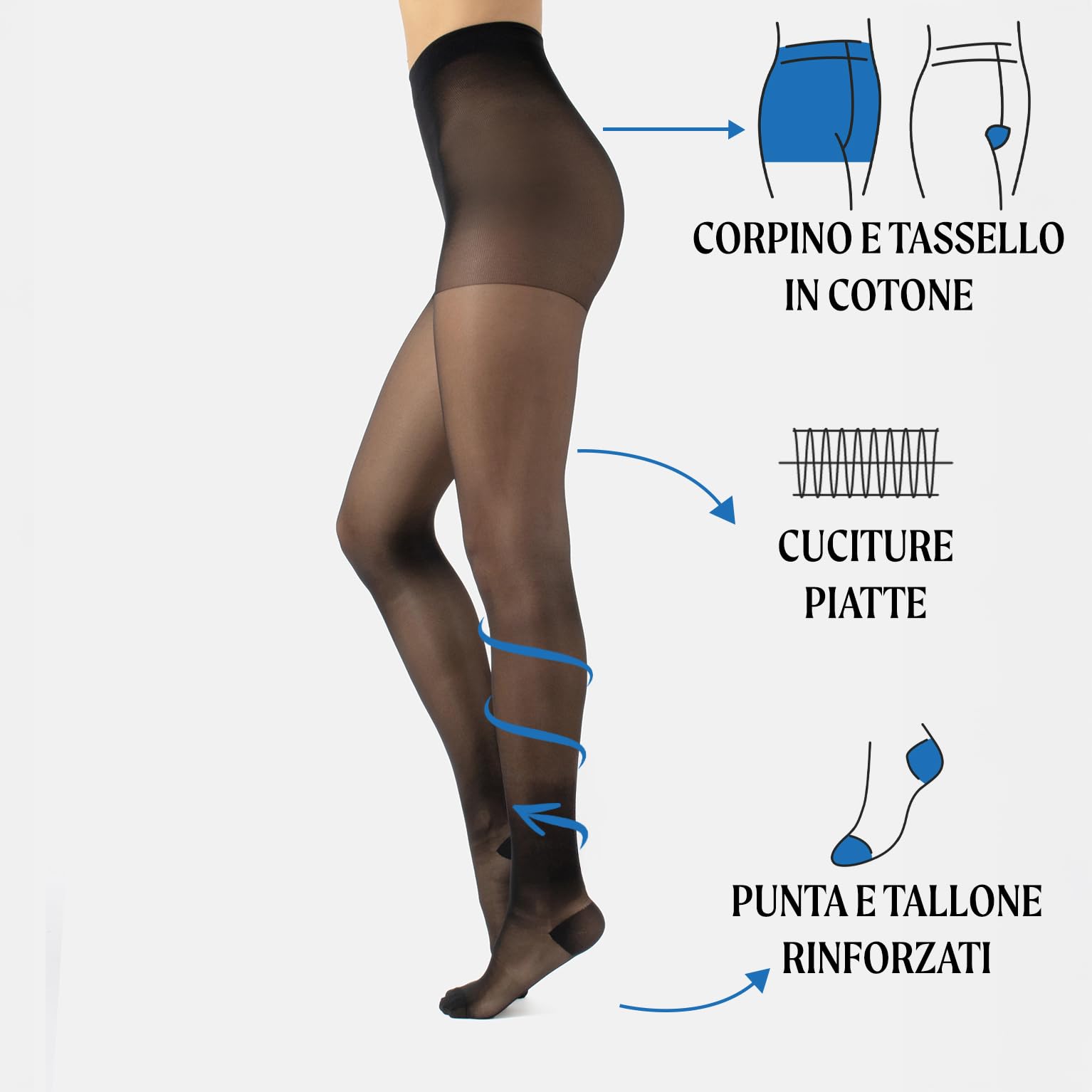 CALZITALY Collant Riposante, Compressione Forte 10mm/Hg, 70 DEN, S, M, L, XL, XXL, 3XL, 4XL, Made in Italy