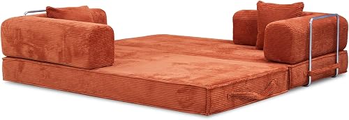 GEDTECH Divano 3 posti convertibile Lila in velluto a coste Ocre, modulabile, confortevole, struttura in metallo, convertibile, multifunzione, moderno e personalizzabile - 5