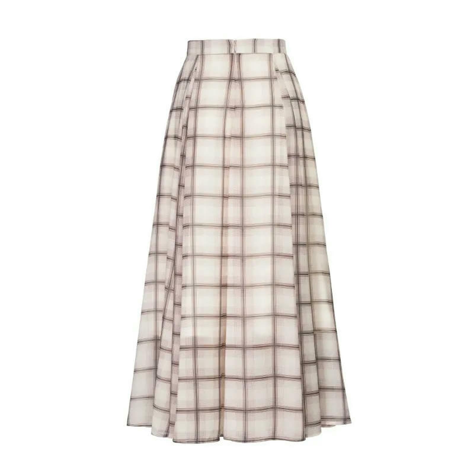 Gonna Lunga da Donna Coffee Check Resort Stile Vita Alta Piegata Una Linea Casual Primavera Estate-a-s