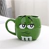 Coffee Cup 600ML M&M Bean Cute Ceramic Coffee Mug Kawaii Breakfast Tea Milk Cups and Mugs With Spoon Large Capacity Expression Drinkware Coffee Cups(Green)