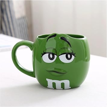 Coffee Cup 600ML M&M Bean Cute Ceramic Coffee Mug Kawaii Breakfast Tea Milk Cups and Mugs With Spoon Large Capacity Expression Drinkware Coffee CupsGreen
