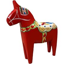 Traditional Swedish Dala Horse | 100% All Solid Wood | Classic red with Saddle and Bridle | 7.48 inches high 19 cm