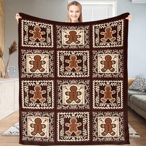 ENCYCOM Custom Gingerbread Blanket Patchwork Blanket Vintage Throw Blankets Full Size Sherpa Blankets Christmas Throw for Sofa Couch