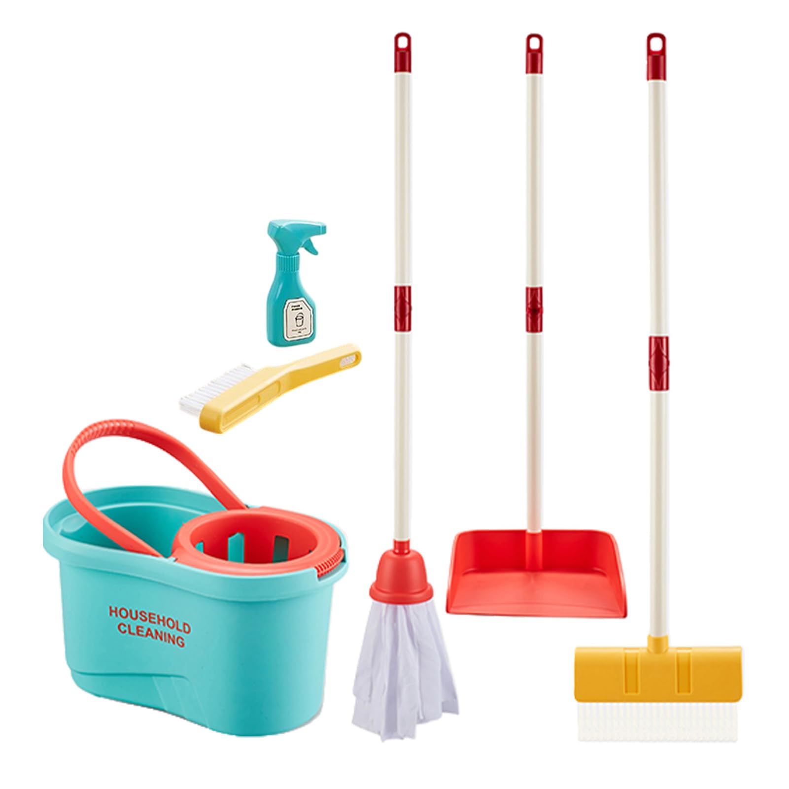 Set di Giocattoli per la Pulizia dei Bambini, 6 Pezzi, Leggero, | ABS, Strisce di Stoffa, Bordi Arrotondati Senza BPA, Pezzi Staccabili, Gioco di Finzione per Interni, Set Scopa per