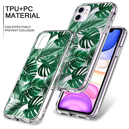 Bicol Iphone 11 Case Clear With Design For Girls Women,12Ft Drop Tested,Military Grade Shockproof,Slip Resistant Slim Fit Protective Phone Case For Apple Iphone 11 6.1 Inch 2019 Green Palm Leaves #TOP4