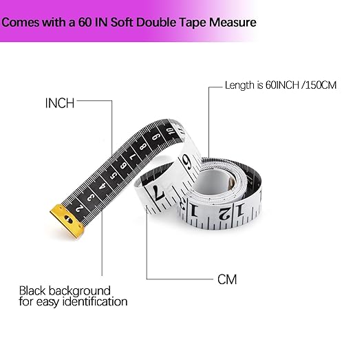 Miniatura 3 de Paquete de 3 cintas métricas retráctiles para cuerpo, 60 pulgadas, 4.9 ft, regla flexible de doble cara para manualidades médicas, tela, tela,