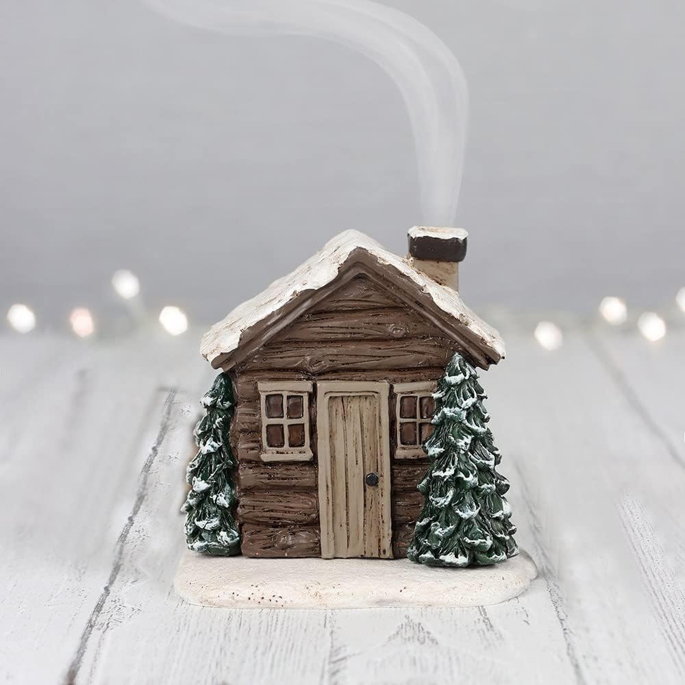 SJ TRADERS Log Cabin Incense Burner, Christmas Decorations for Meditation, Natural Aromatherapy Ornaments for Indoors to Fragrance, Ideal for Home Decor (H10cm X W10cm X D8cm)