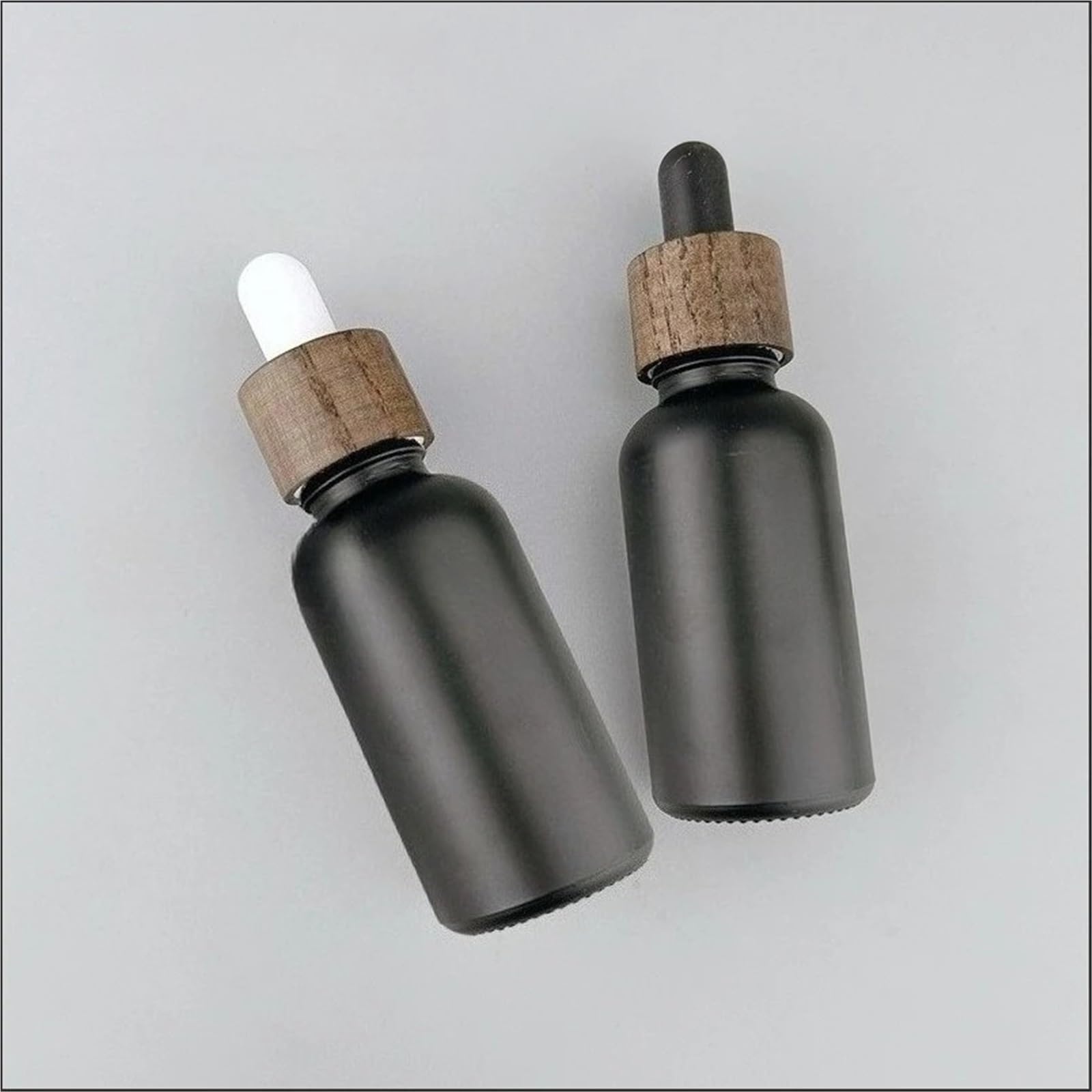 Gotero 5/10/15/20/30/50/100ml botella de aceite esencial negro mate tapa cuentagotas goma madera cosmético vidrio esmerilado(Bamboo Circle,10pcs,50ml)