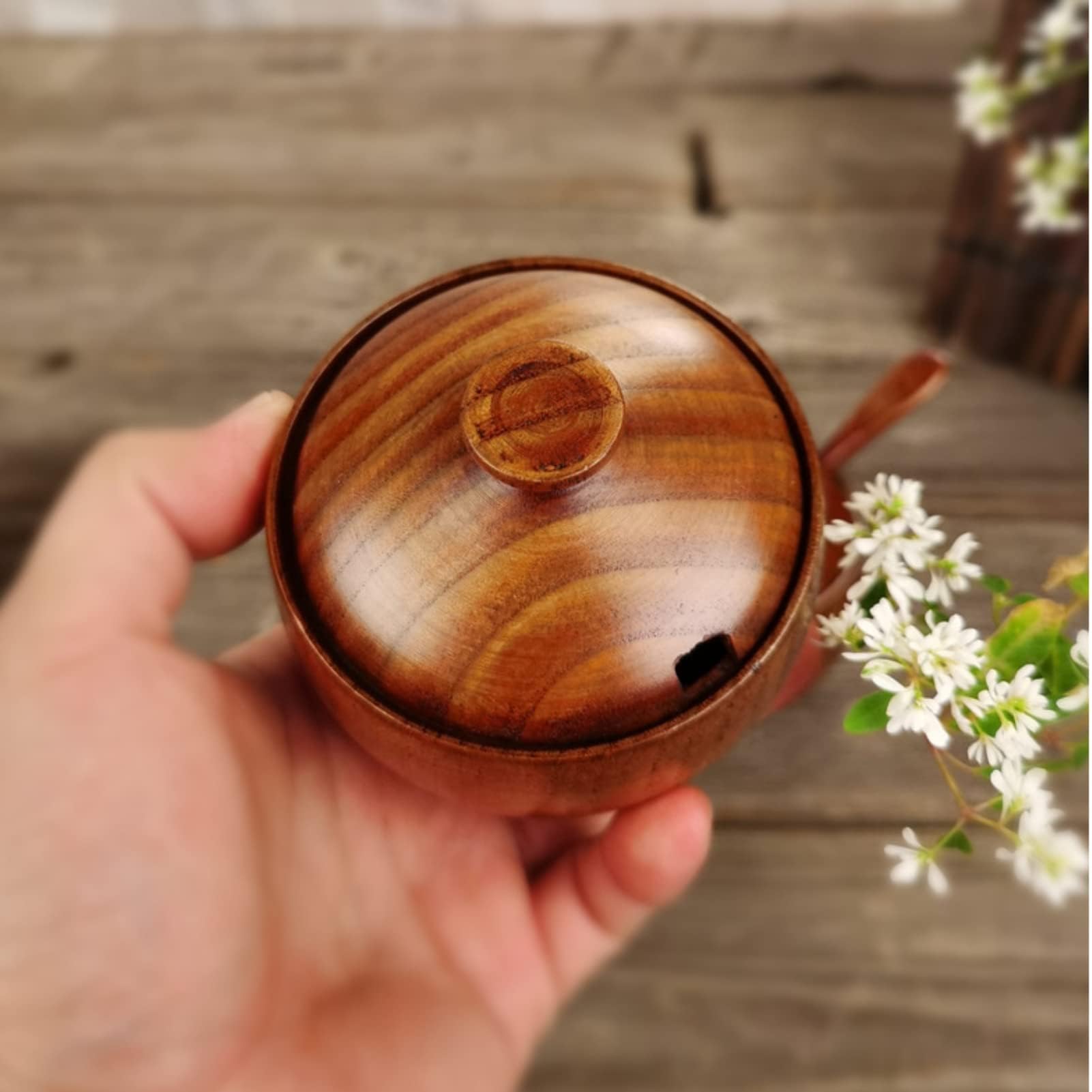 Vinta Salz- und Konter-Set aus Holz, mit Löffeldeckel und Boden, für Zuhause, Küche, rustikale Küchendekoration, Küchenzubehör