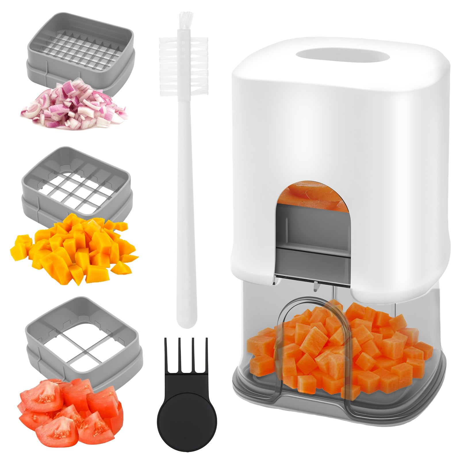 Pommesschneider, Kartoffelschneider mit 3 Edelstahlklingen, schnelles Schneiden Kartoffelchipsschneider für Pommes Frites Gemüseschneider Lebensmittelzerkleinerer Dicer für Karotte, Zwiebel, Gurke