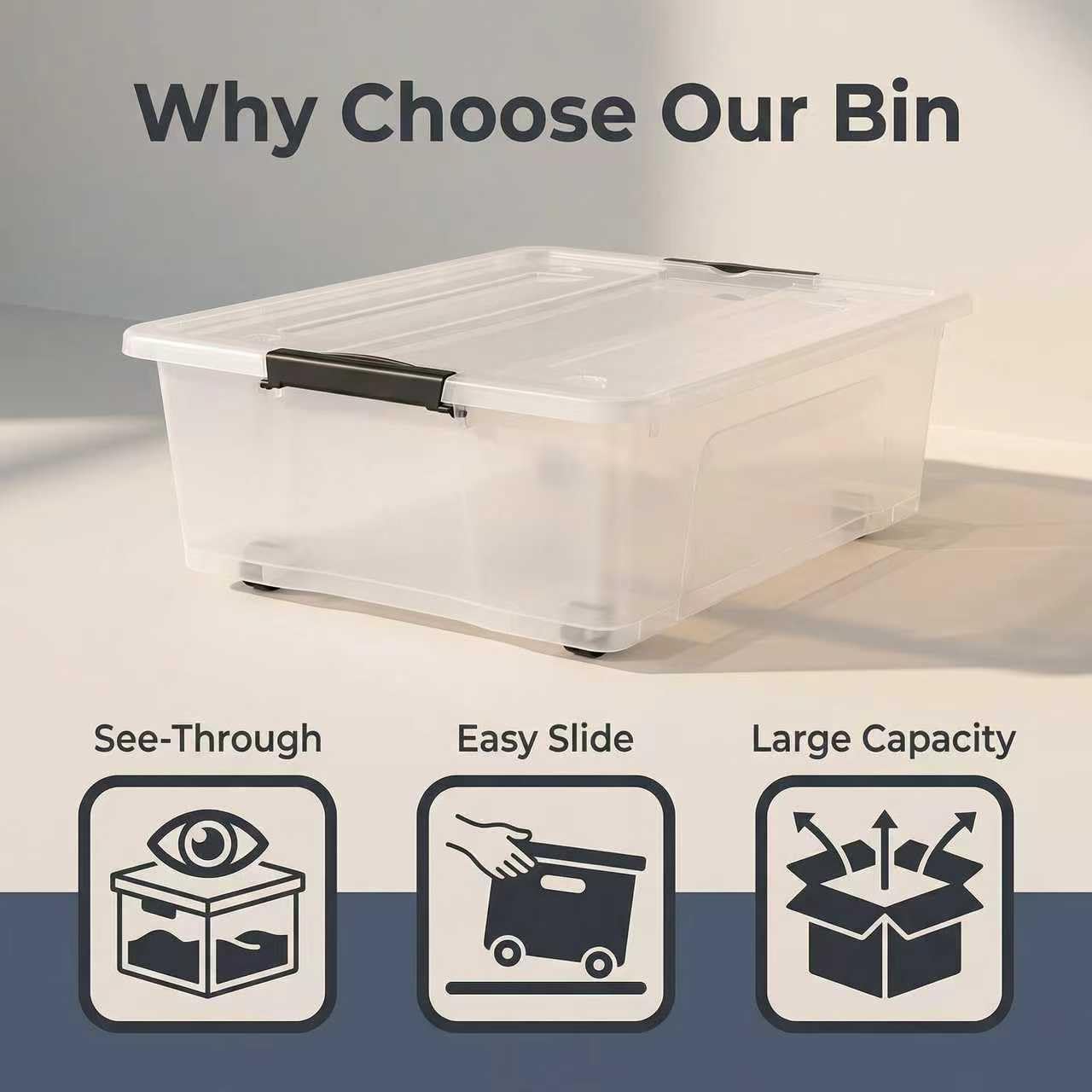 4 Pack Under Bed Storage Bin with Lid,40 Quart Stackable Clear Plastic Container for Clothing, Bedding Items,Under Bed Storage Organizer with Wheels,Transparent Underbed Design