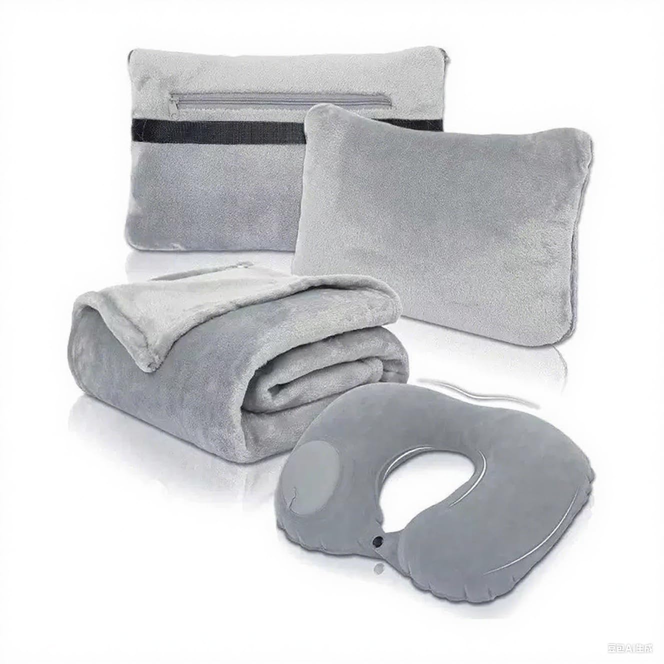 Manta Termica de Viaje, Almohada Viaje Hinchable Blanket Almohadón Plegable Tres en uno, para Viajes Accesorios, Viajes en Avión y Coche, Camping, Pausas para el Almuerzo en la Oficina