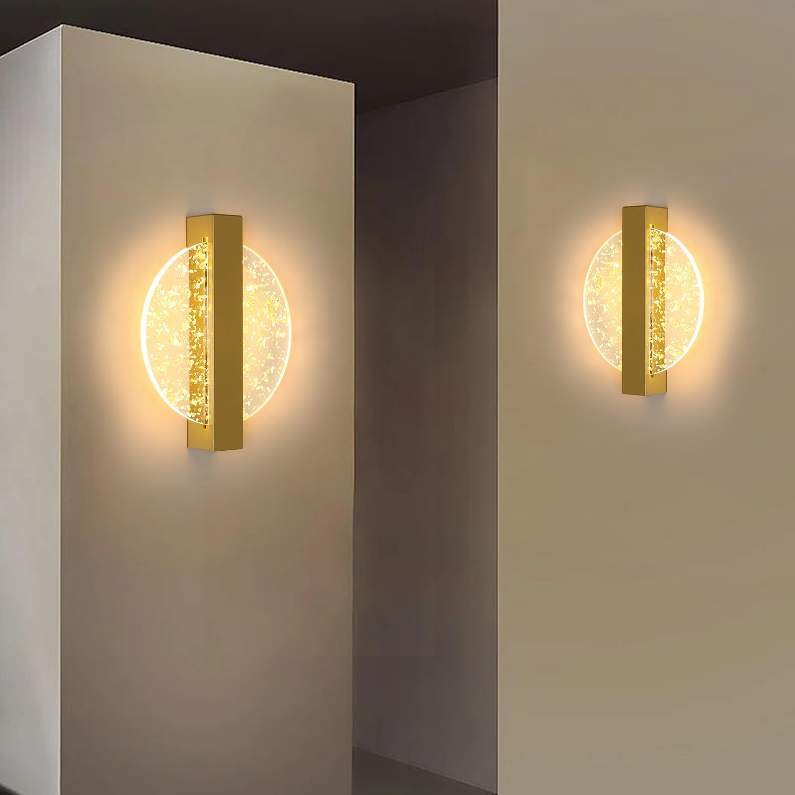 DELIPOP Applique Murale Or Interieur, 12W 1150LM Ronde Lampe Murale Moderne, Luminaire Mural en Acrylique pour Chambre à Coucher, Salon, Escalier, Couloir, Blanc Chaud 3000K