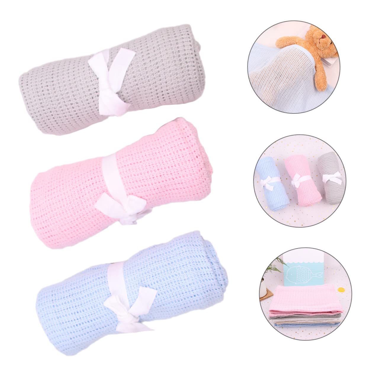 ifundom Manta de Recepción de Algodón para Bebés, 3 Piezas, Portátil | Fiesta Verano, Manta Envolvente para Niño Niña, Manta para Gatear Bebe, Mantas para Bebe