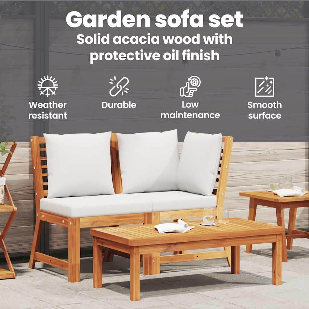 vidaXL 3-Piece Patio Lounge Set - Vintage Design Solid Acacia Wood Construction with Cream Cushion - Adjustable Configuration for Garden and Patio Furniture