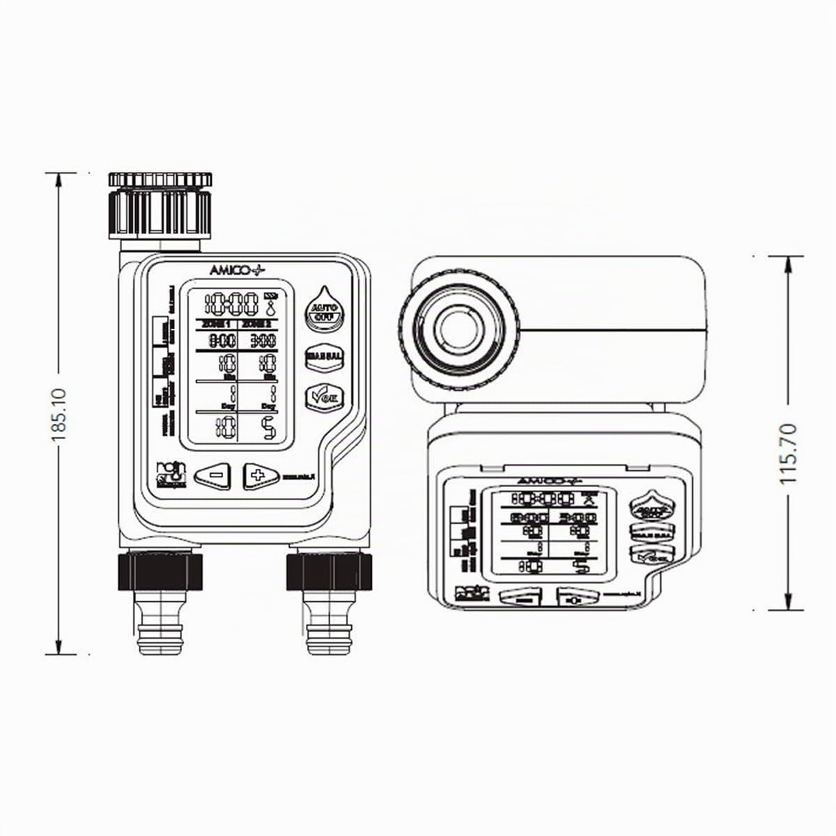 GNCGarden Programmatore di irrigazione Rain Amico +2. Programmatore di rubinetto + elettrovalvola | Programmatore a batterie intelligente con regolazione del tempo e versatilità per giardini