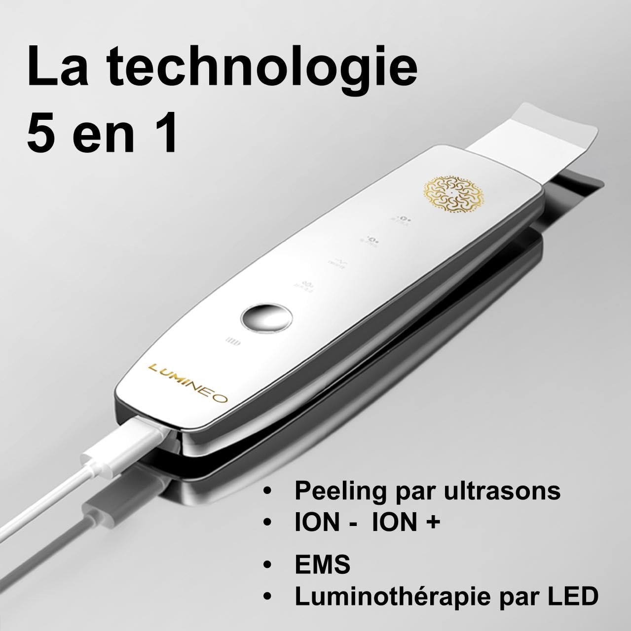 Lumineo Appareil de Gommage à Ultrasons Skin Scrubber 4 Fonctions Ultrasons Ions EMS LED