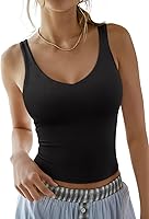 REORIA Women's Double Lined V Neck Tank Tops - Ultra Soft Sweat-Wicking Summer Casual Workout Tops 2026 Trendy Basics