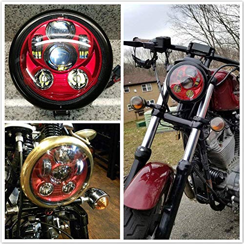 Akmties Motorcycle Headlight 5.75 Inch 5 3/4" Round Led Projection Headlight Compatible For Motorcycle Street Bob Sportster Wide Glide Low Rider Headlamp (Red) #TOP6