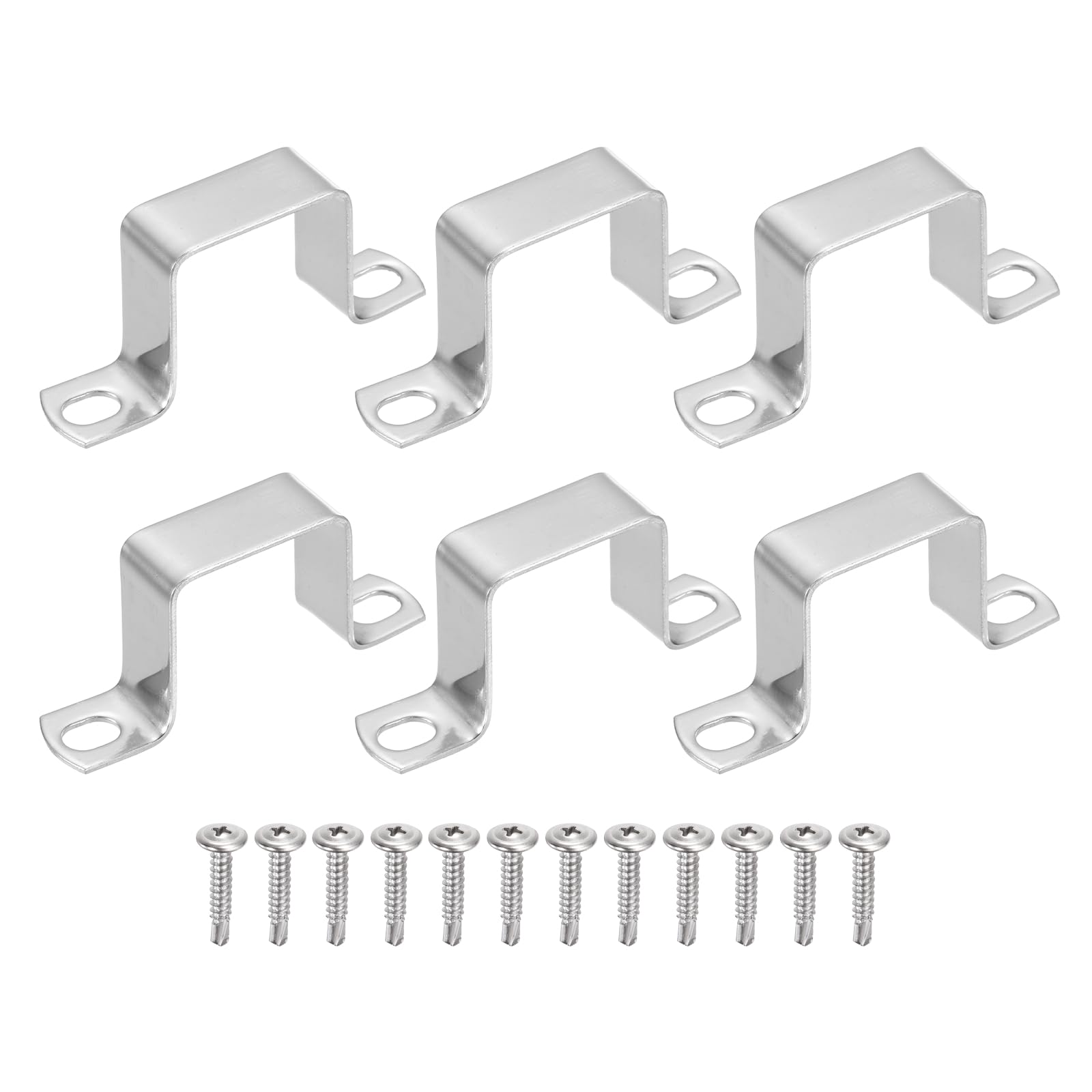 sourcing map 6Pcs U Shape Square Tube Clamp, 38x38mm U Shaped Bracket 304 Stainless Steel Square Strap Clamp with Phillips Head Self Drilling Screws for Pipes Door Closed Bar Holder Railings