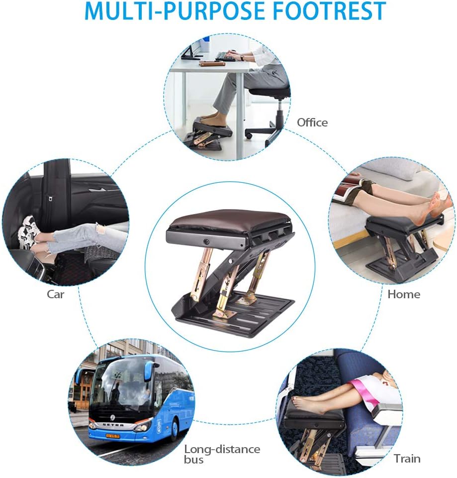 Adjustable Footrest with Removable Soft Foot Rest Pad Max-Load 120Lbs with Massaging Beads for Car,Under Desk, Home, Train,4-Level Height Adjustment : Office Products