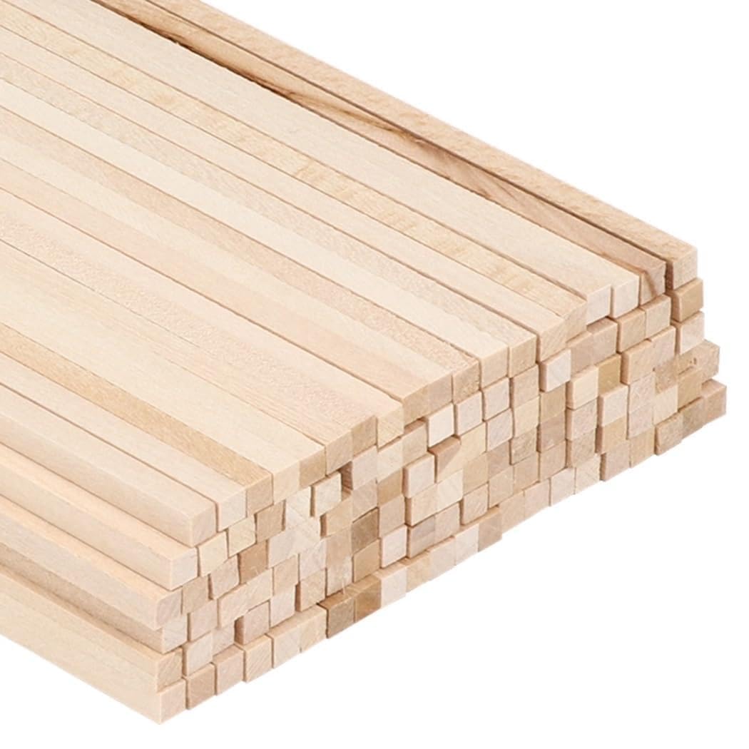 120 Stk. Lindenholzstäbchen, 0,5 x 0,5 x 30 cm Holzleisten, quadratische Holzdübel aus unbehandeltem Holz für Bastelarbeiten, DIY-Projekte und praktische Modellbauvorhaben