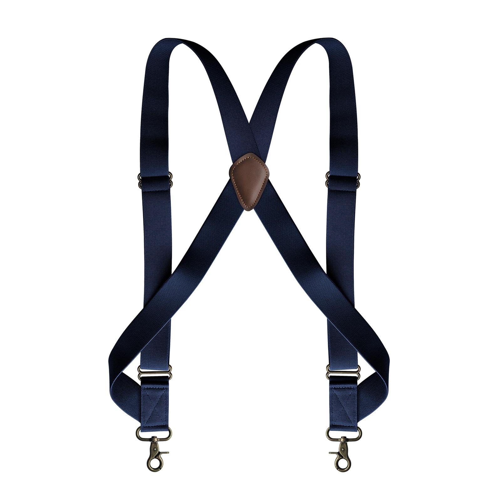 nivaa Mens Suspender Swivel Hook X Shaped Elastic 1.4" Wide Adjustable Suspenders Navy-picture-12